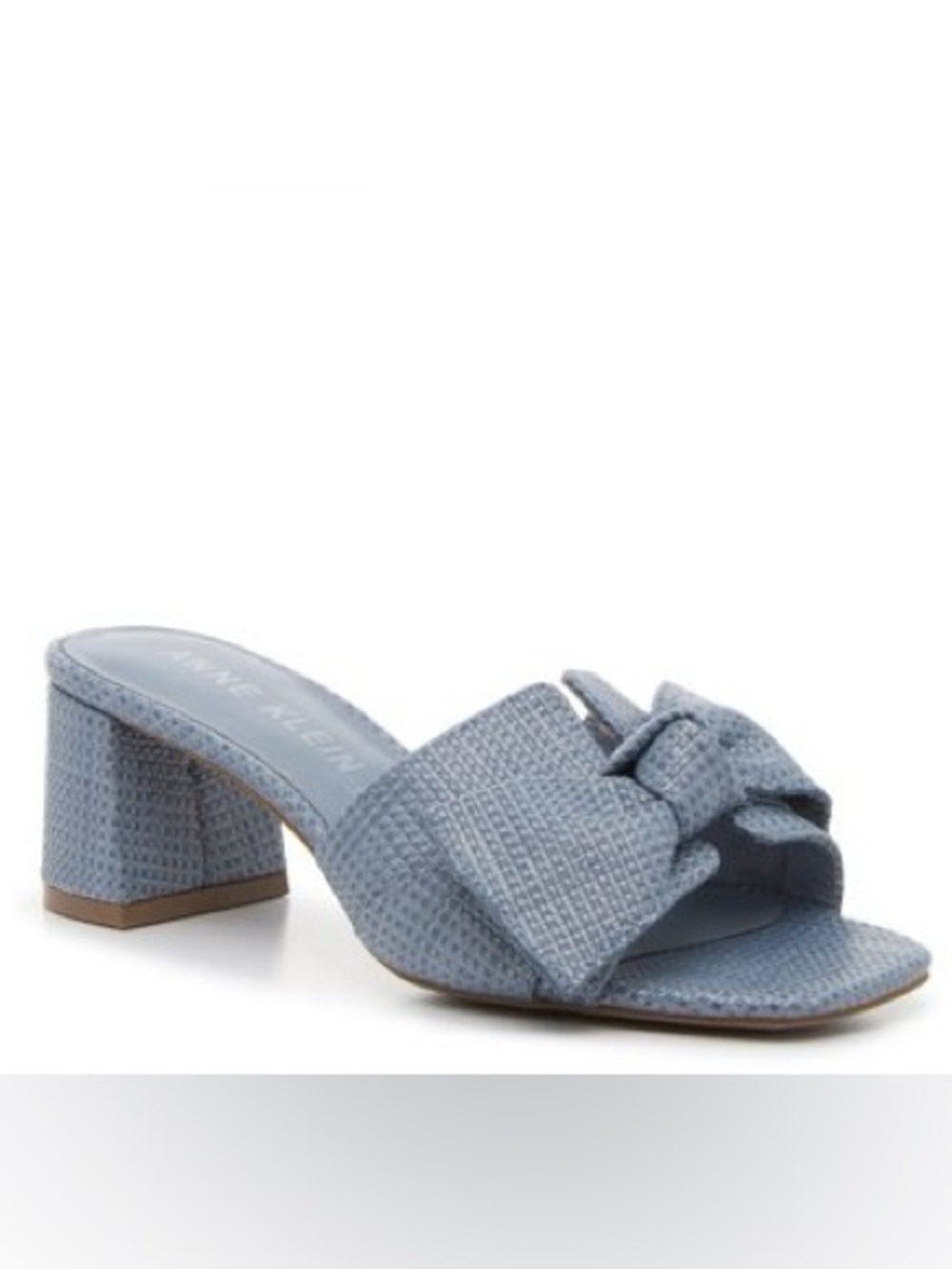 Anne Klein Light Blue Woven Knot Block Heel Mule